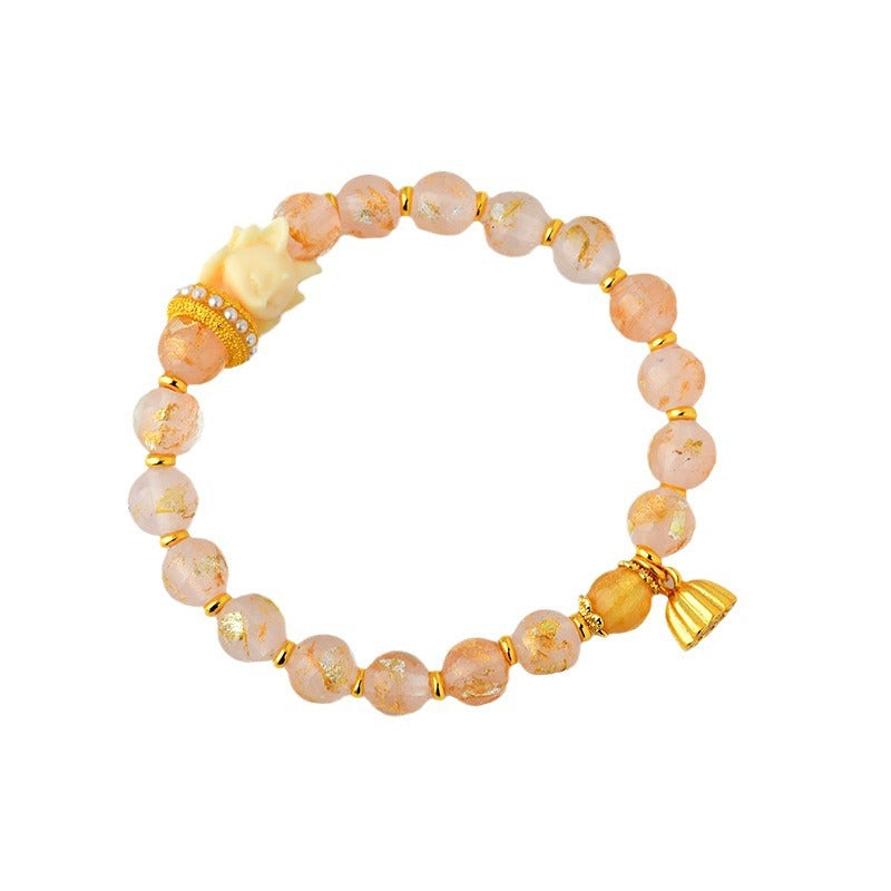 8.5mm Incense Ash Liuli Glass Spiritual Bracelet with Nine-Tailed Fox Charm