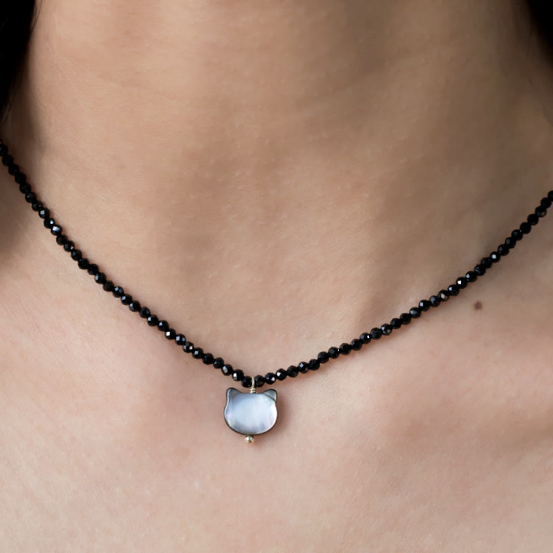 Black Spinel Cat Motivate Choker Necklace 38cm