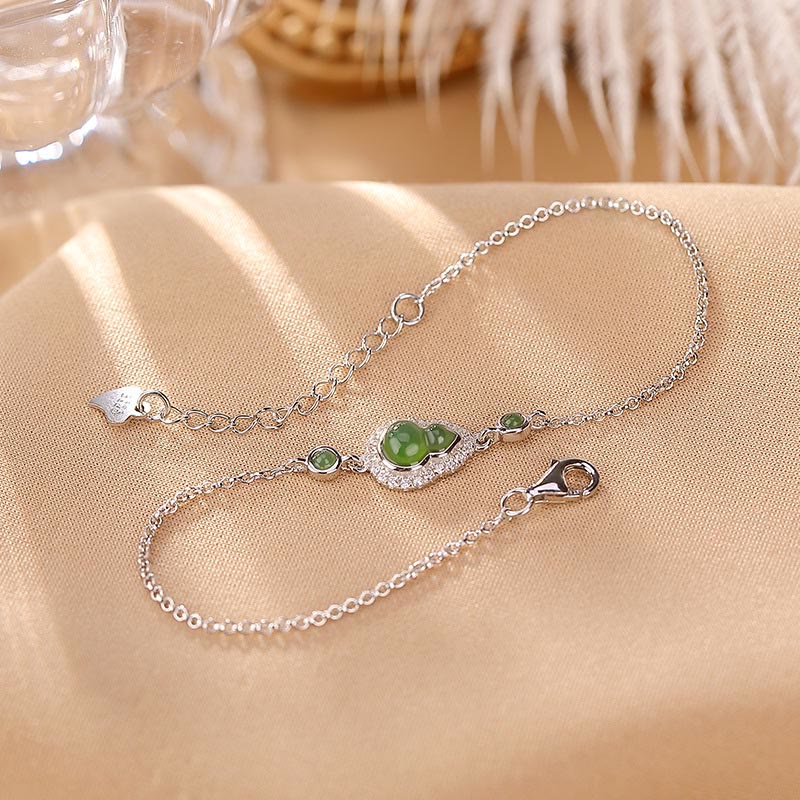 925 Sterling Silver Gold Plated Hetian Jade Gourd Set