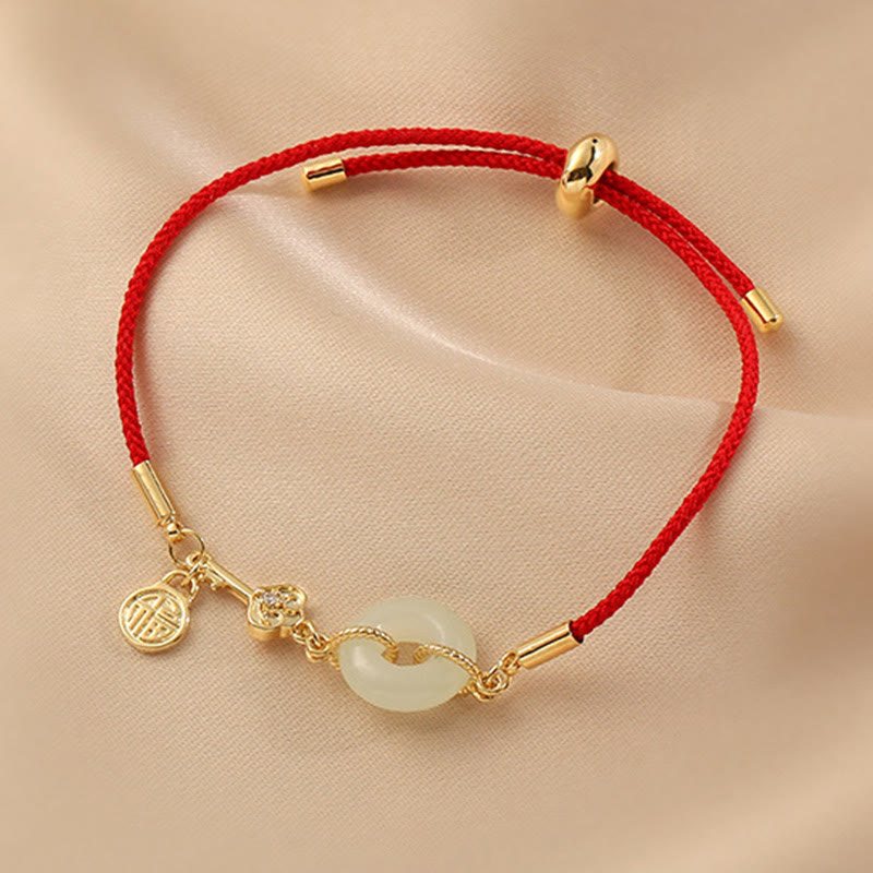 Hetian Jade 18K Gold Peace Buckle Luck Bracelet Classic