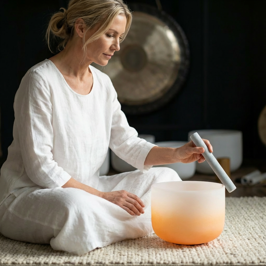 Kristallklangschale - Meditationsschale mit D-Note für das Sakralchakra