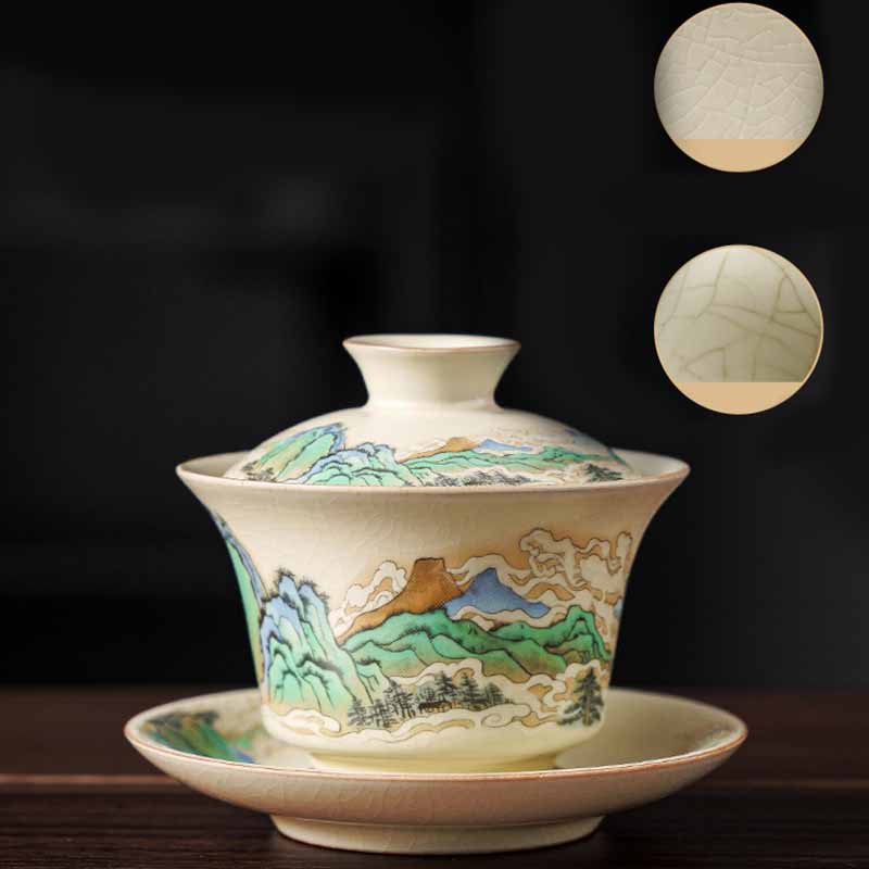 Panorama Ceramic Gaiwan 12cm Zen Tea Cup with Lid