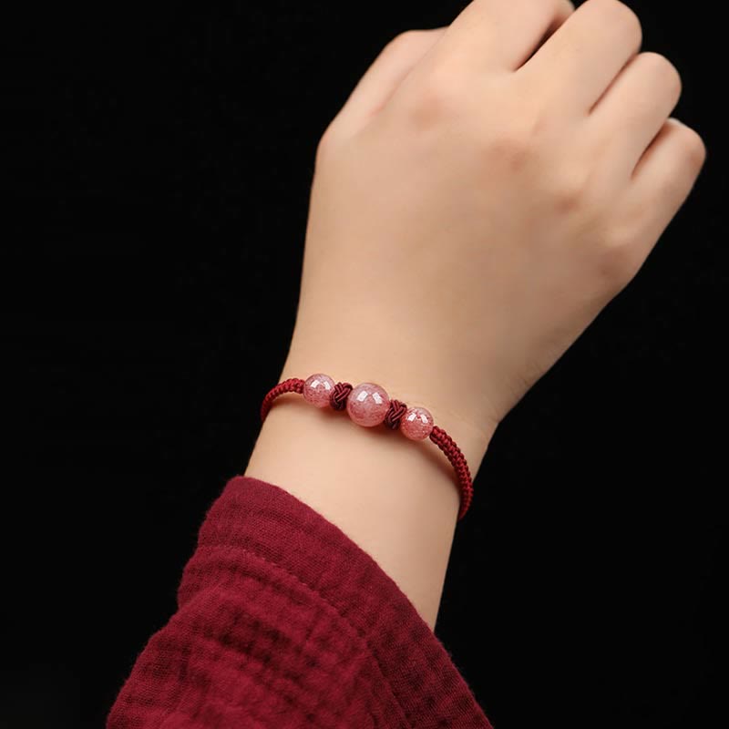 Strawberry Quartz Love Bracelet with Red String Protection