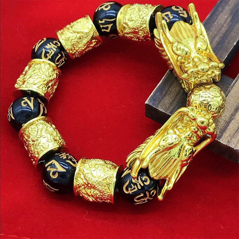 Unisex Obsidian Dragon Bracelet for Wealth & Protection