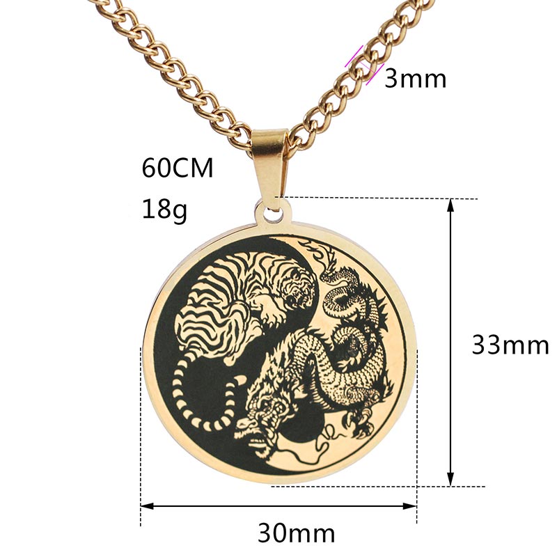 Titanium Steel Dragon Necklace with Tiger Dragon Harmony Pendant