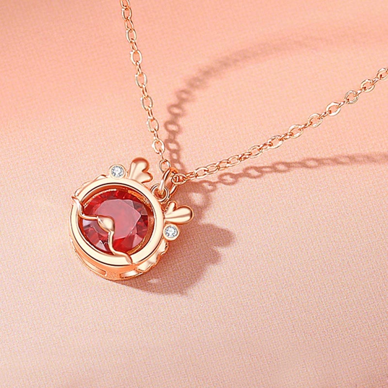 Drachenkette aus 925er Sterlingsilber mit rotem Zirkonia für Glück