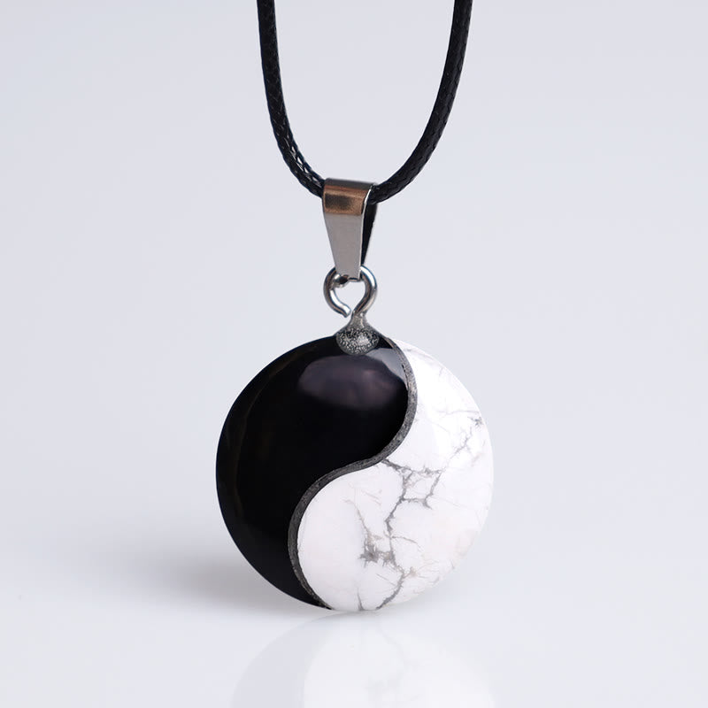 Black Obsidian White Turquoise Yin Yang Transformation Necklace