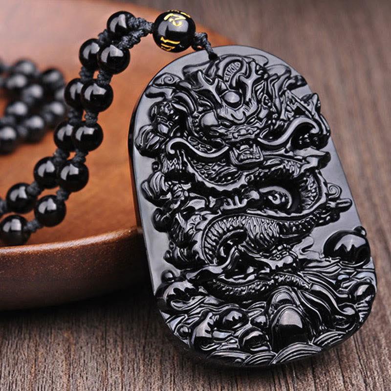 Black Obsidian Dragon Pendant Necklace for Fulfilment