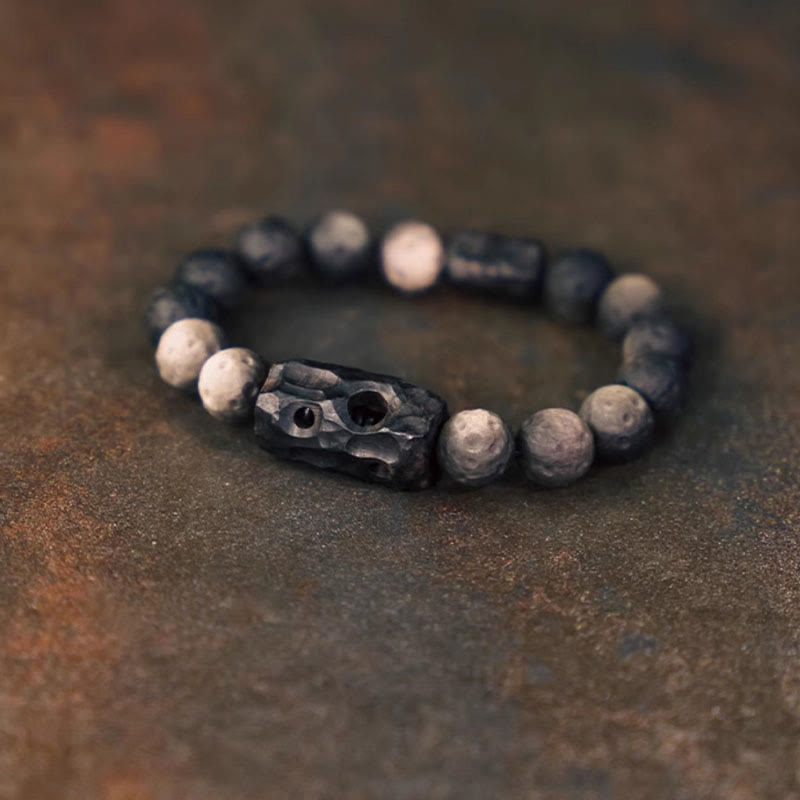 10mm Silver Sheen Obsidian Ebony Wood Soothing Bracelet
