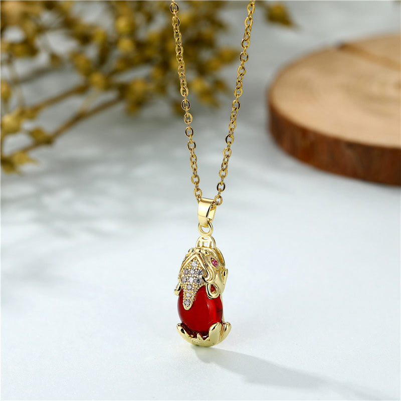 Pixiu Necklace with Natural Garnet, Agate & Jade for Wealth