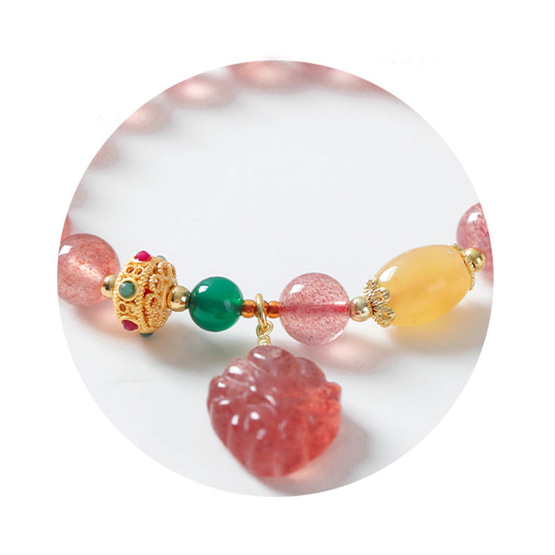 Strawberry Quartz Nine-Tailed Fox Healing Bracelet 8mm