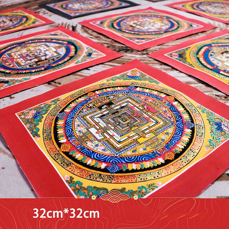 32 cm tibetischer Mandala-Wandteppich | Handgemachte spirituelle Kunst