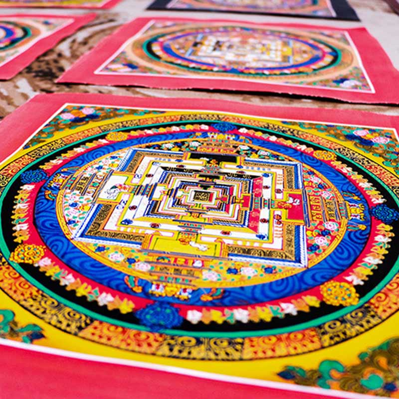 32 cm tibetischer Mandala-Wandteppich | Handgemachte spirituelle Kunst