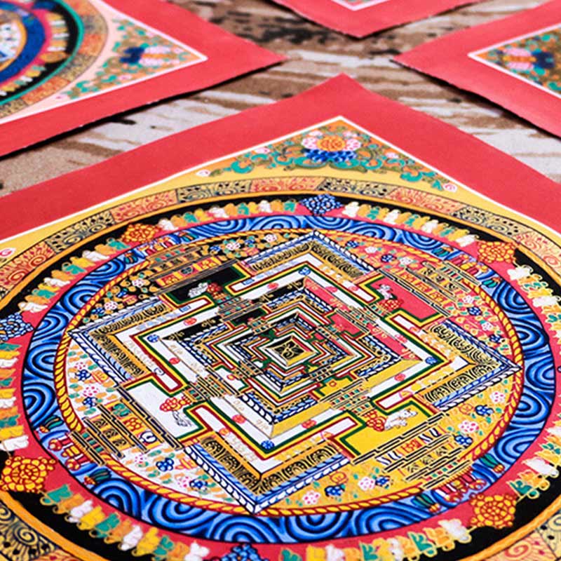 32 cm tibetischer Mandala-Wandteppich | Handgemachte spirituelle Kunst