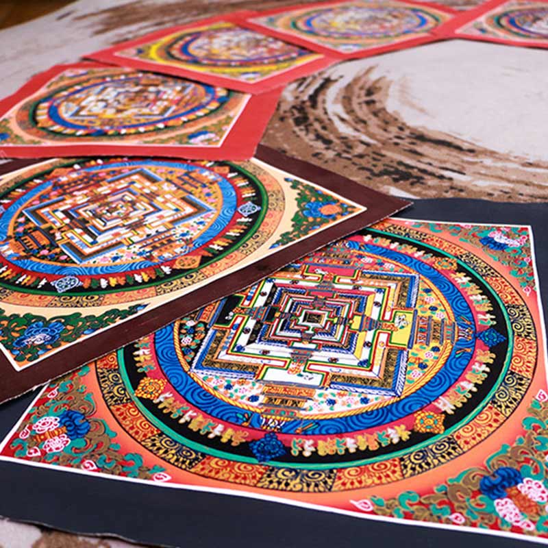 32 cm tibetischer Mandala-Wandteppich | Handgemachte spirituelle Kunst