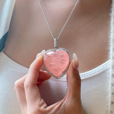 32 mm Rosenquarz-Herzkette für Liebe und Heilung