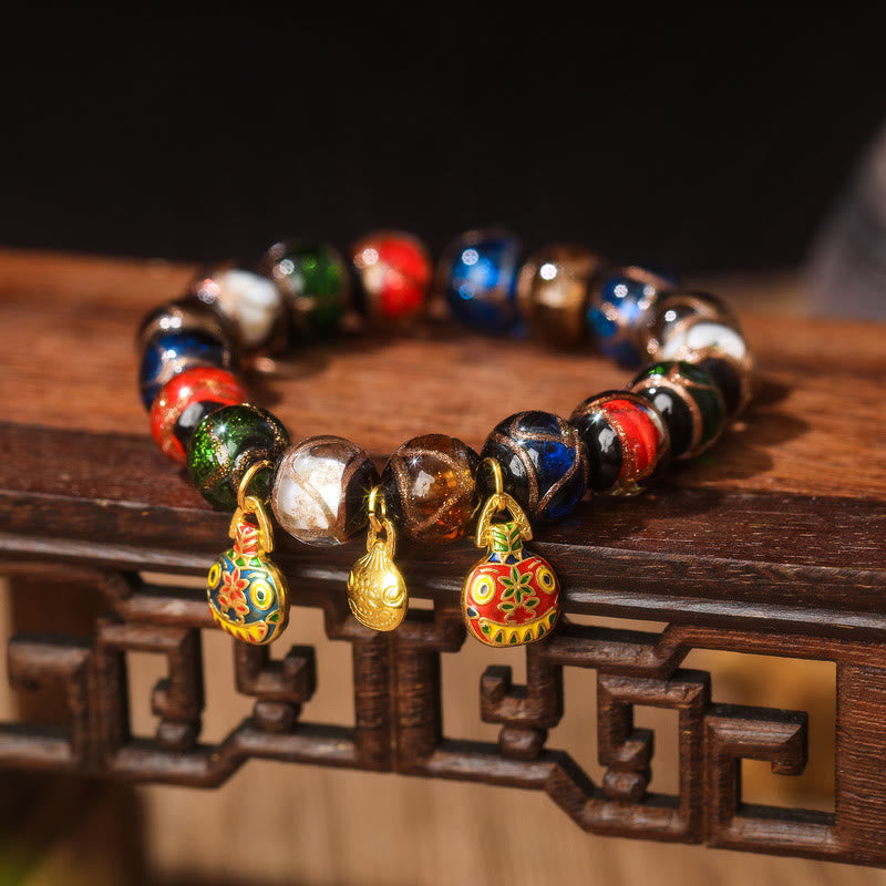 Liuli Glass Bead Family Charm Bracelet 10mm - Spiritual Luck Bracelet