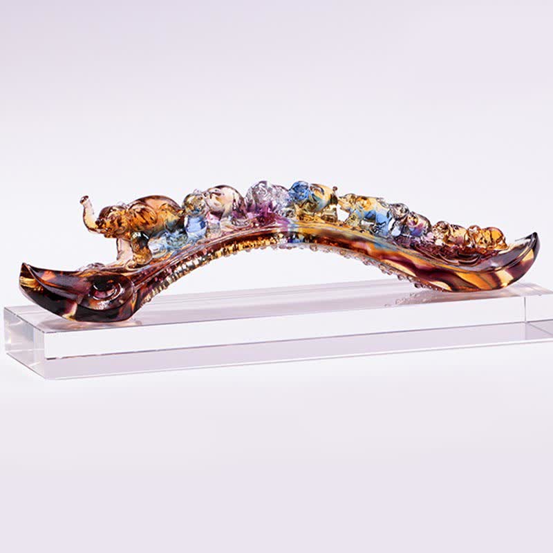 Handmade Liuli Crystal Ruyi Elephant Art Figurine