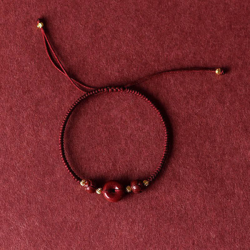 Handmade Lotus Cinnabar Peace Buckle Blessing Bracelet