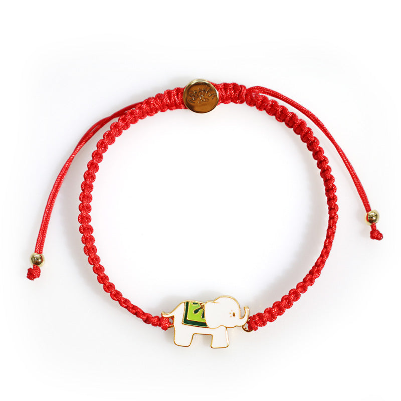 925 Sterling Silver Elephant Bracelet with Red String for Luck & Protection