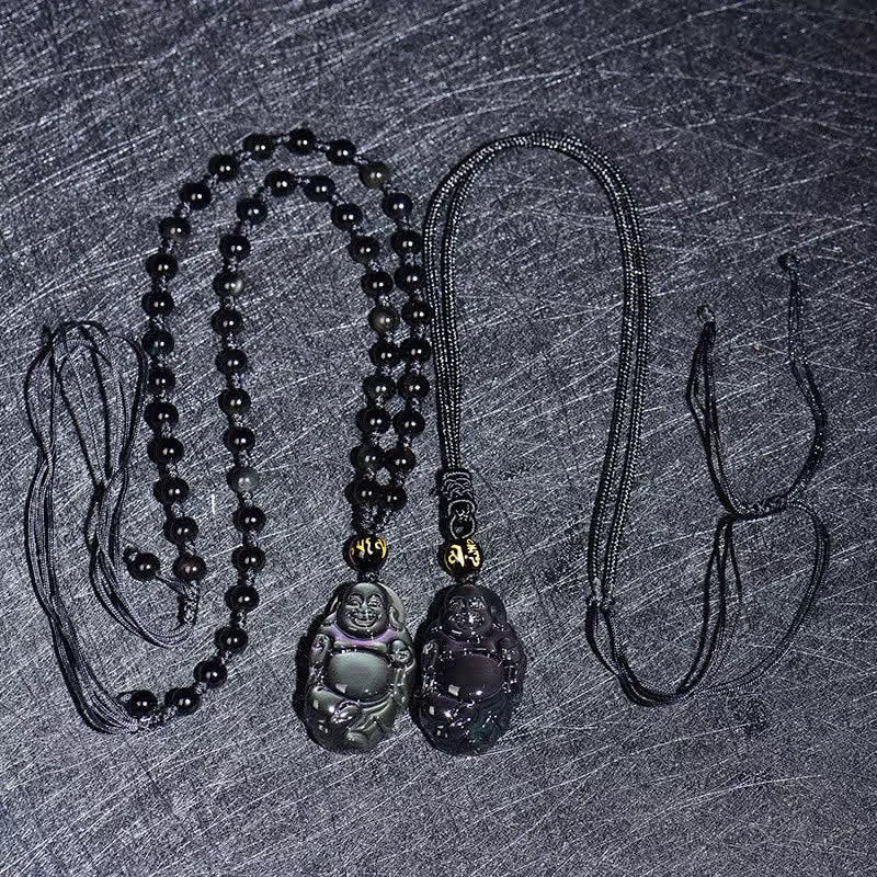 Rainbow Obsidian Laughing Buddha Inner Peace Pendant