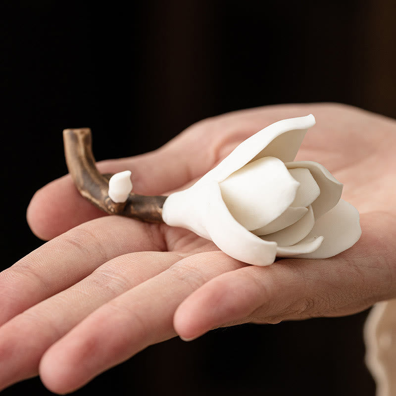 Gardenia Flower Ceramic Incense Burner 8.5cm for Meditation