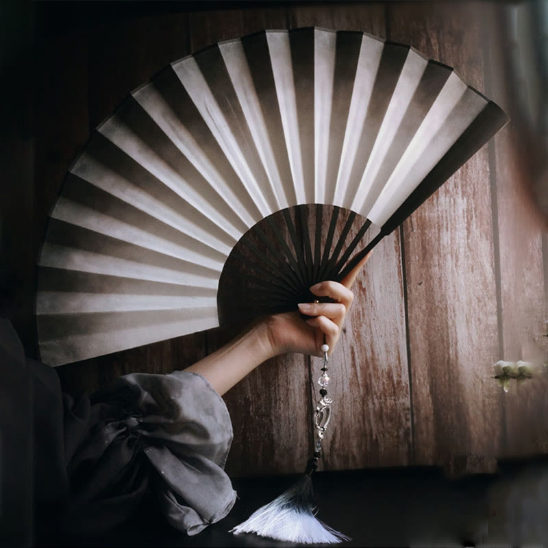 Faltfächer mit Bambusrahmen, 33 cm, Schwarz-Weiß-Tintenverlauf