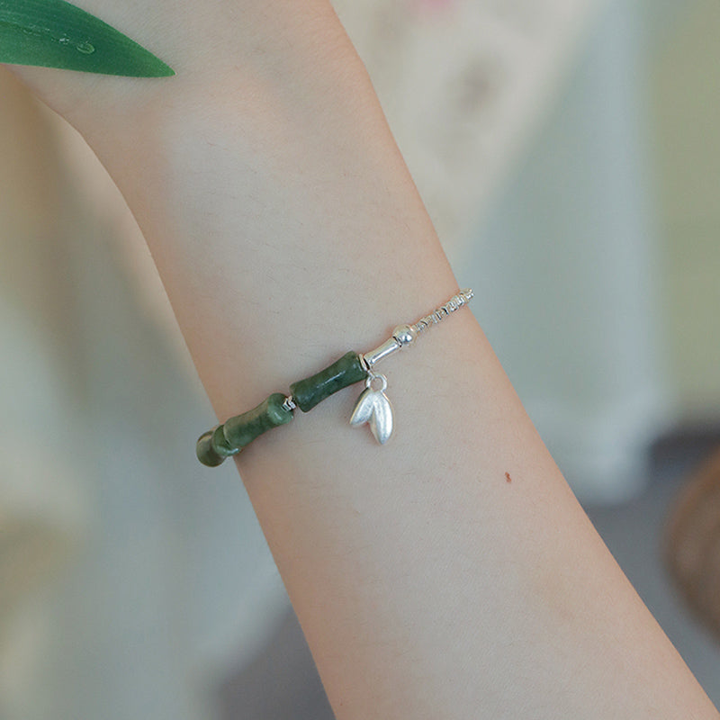Sterling Silver Peridot Bamboo Spiritual Bracelet for Luck