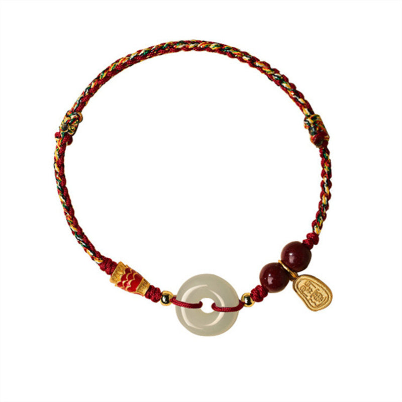Sterling Silver Koi Fish Bracelet with Jade Peace Buckle
