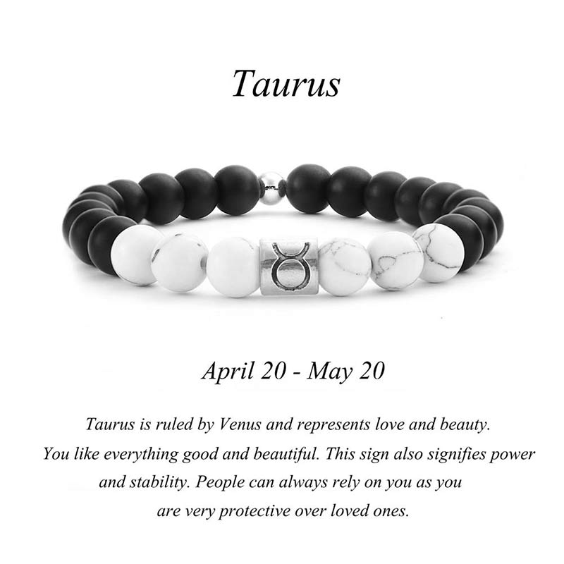 8mm White Turquoise Zodiac Bracelet for Protection & Fortune
