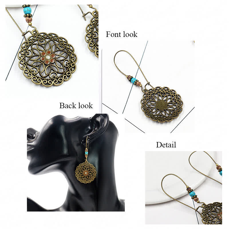Copper Spiritual Earrings With Flower Design for Luck & Abundance
