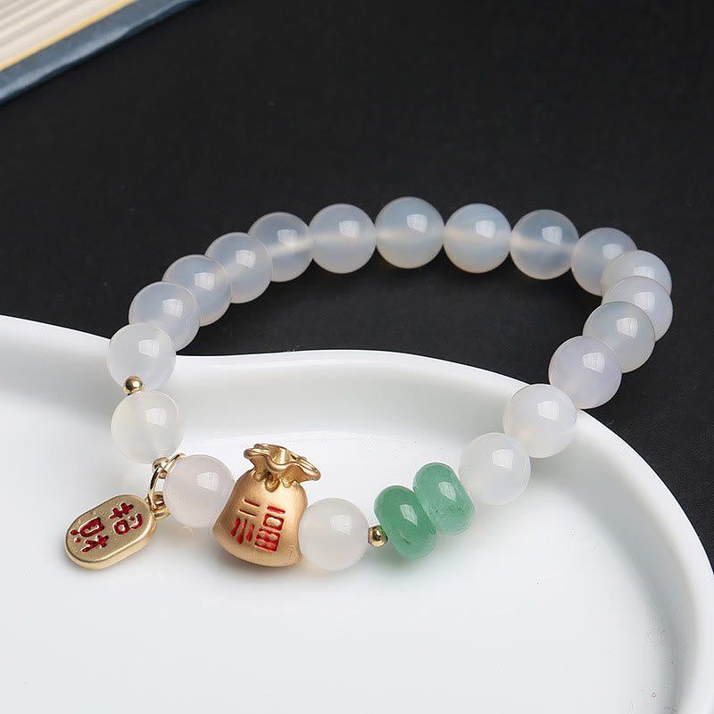 8mm White Red Agate Protection Bracelet Fu Symbol