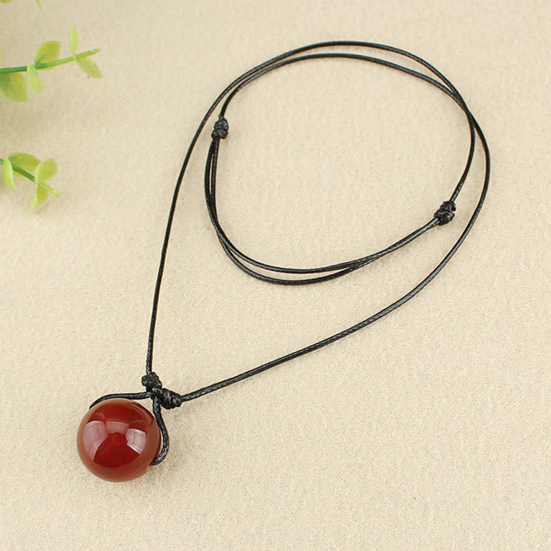 Red Agate Confidence Necklace | Leather Rope Pendant