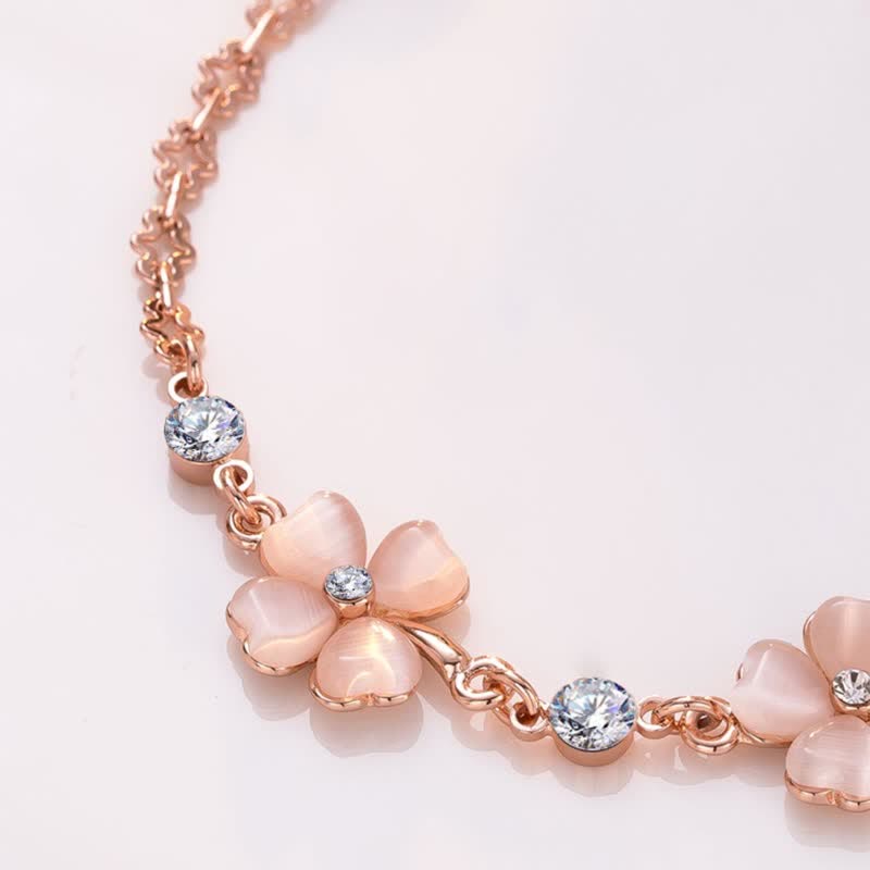 Pink Crystal Four Leaf Clover Love Chain Bracelet
