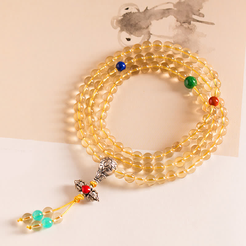 108-Bead Citrine & Red Agate Mala Bracelet for Meditation