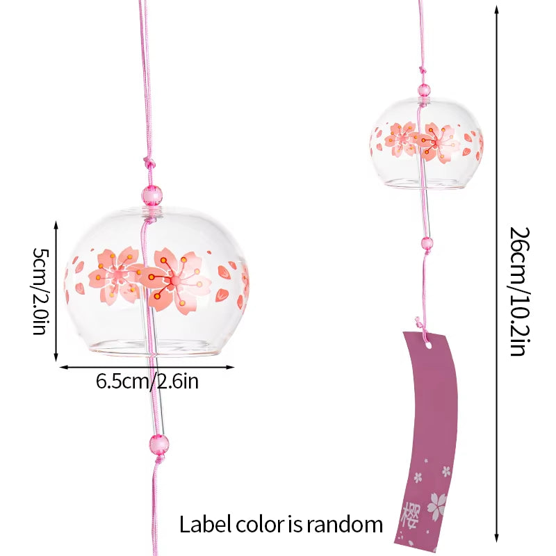 Japanese Glass Wind Chime with Pink Cherry Blossom Design for Outdoor Decor