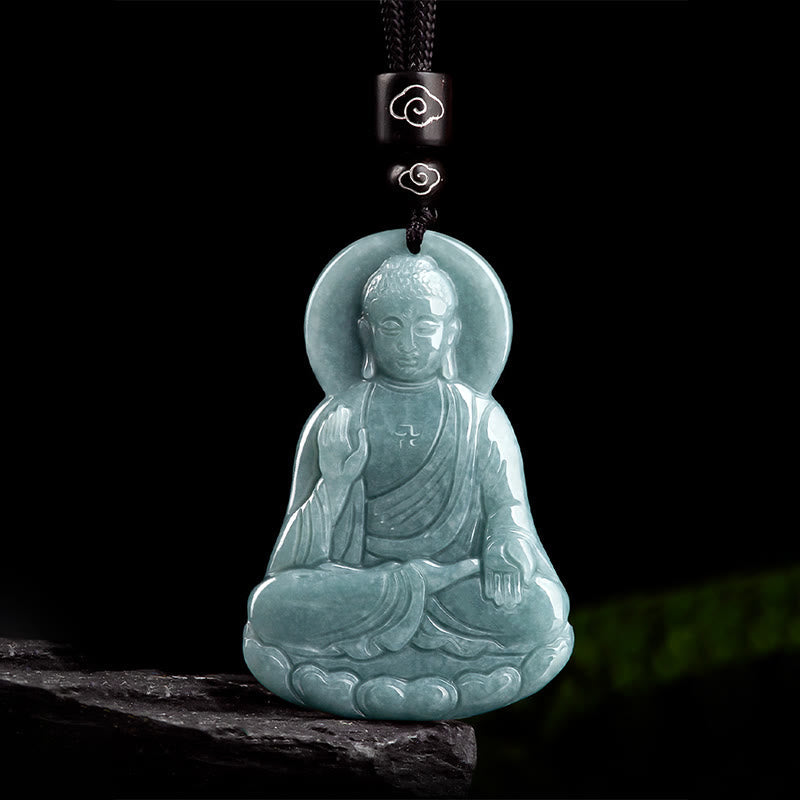 Natürliche Jade Amitabha Buddha Mitgefühl Halskette 65cm String