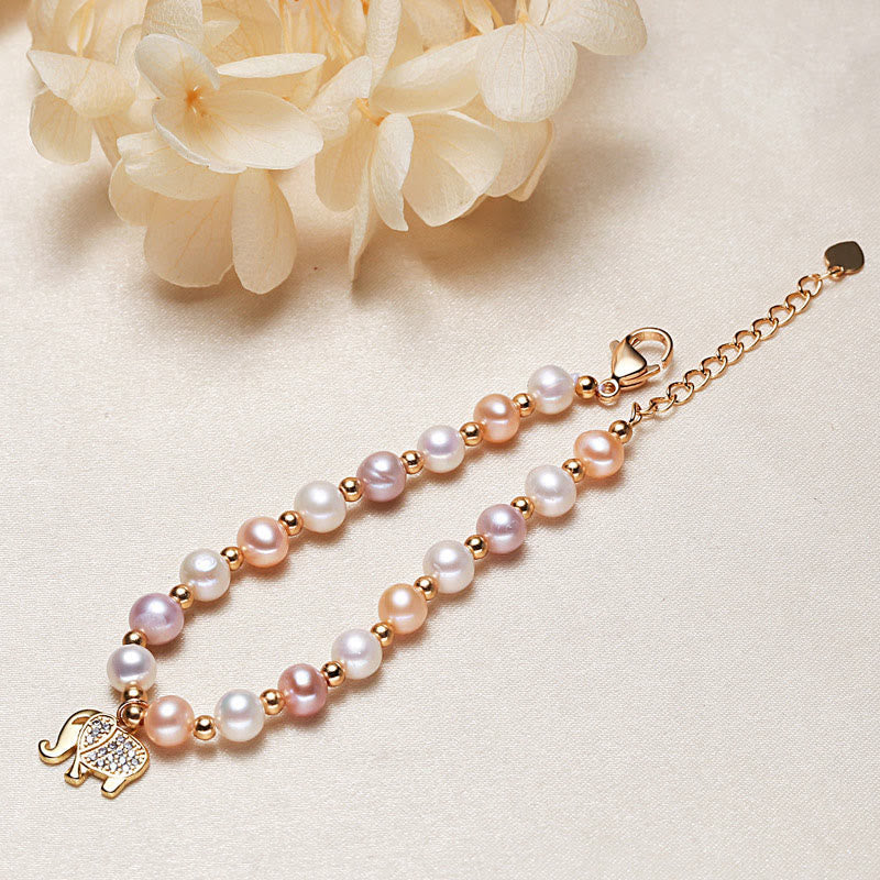 18K Gold Plated Pearl Elephant Charm Bracelet for Sincerity