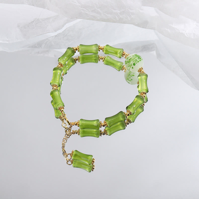Green Bamboo Liuli Crystal Moss Agate Spiritual Bracelet for Wealth