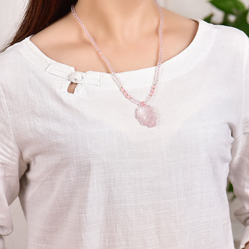 Natural Pink Crystal Nine Tailed Fox Love Necklace