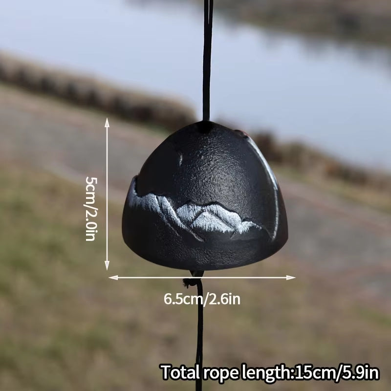 Black ceramic bell with mountain design in Japanese Iron Wind Chime for decor