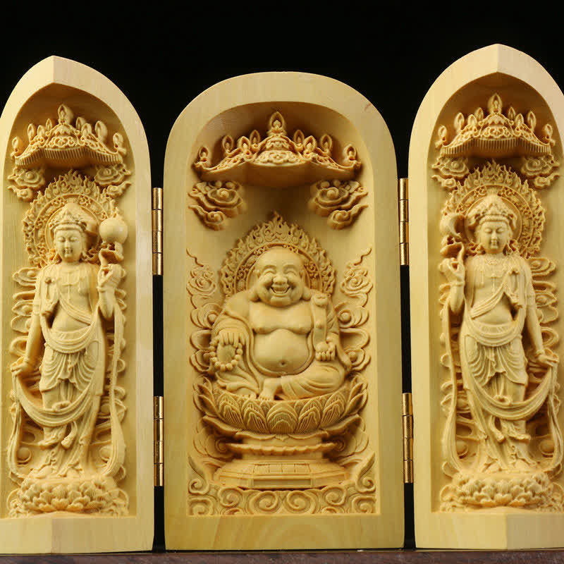 Hand-carved Boxwood Serenity Altar | Portable Prayer Altar Item