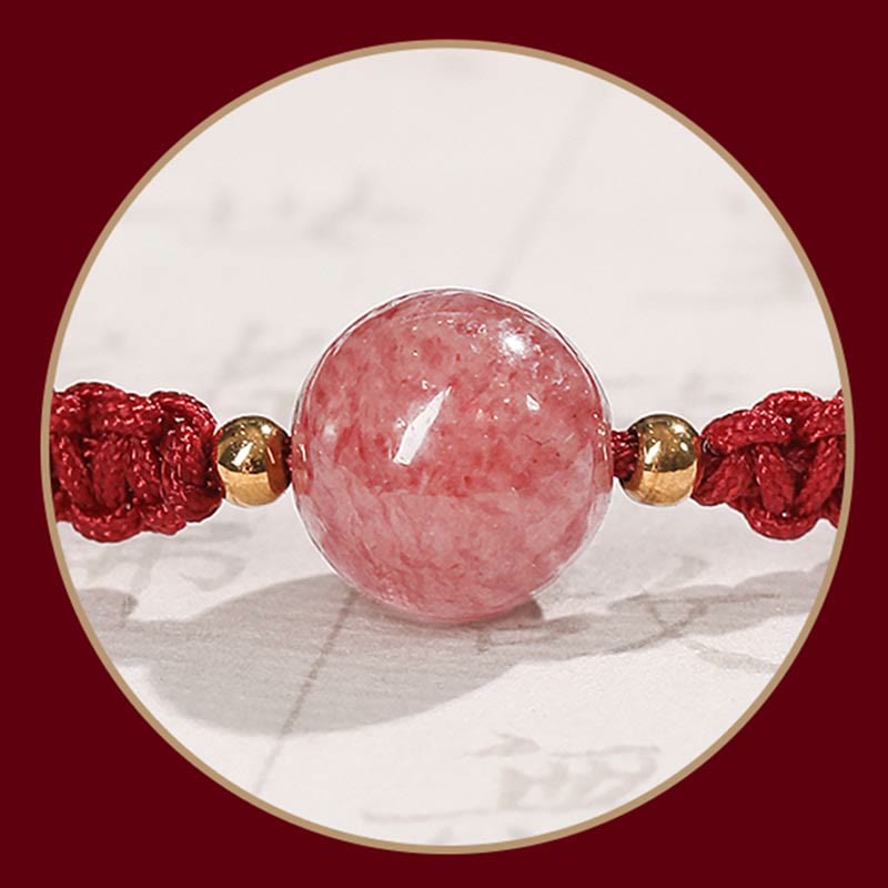 Strawberry Quartz Love Bracelet with Red String Protection