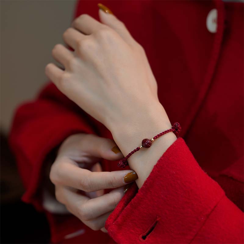 Adjustable Cinnabar Jade Red String Lotus Bracelet for Calm