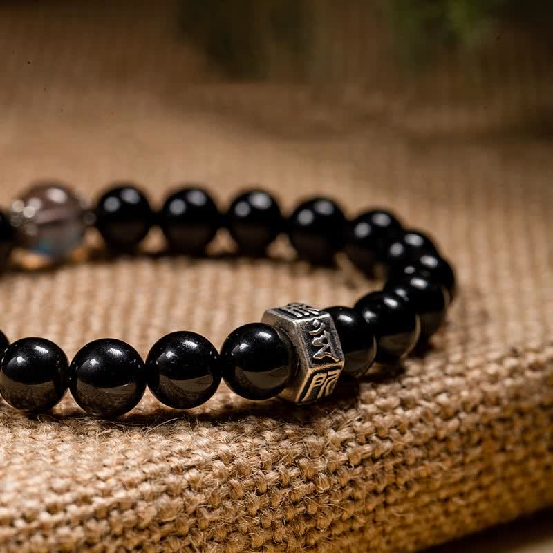 Unisex-Stärkearmband mit chinesischem Sternzeichen, 8 mm, aus Obsidian und Mondstein