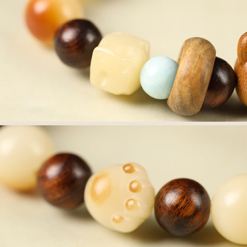 Bodhi Seed Sandalwood Cat Peace Bracelet 14-17cm Unisex