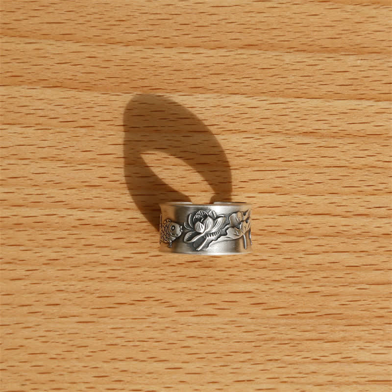Sterling Silver Koi Fish Luck Ring 12mm Adjustable