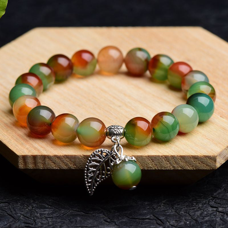 8mm Tibetan Green Agate Healing Bracelet for Balance