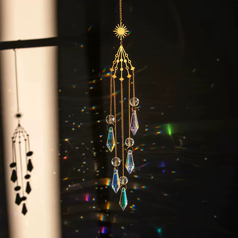 Crystal Suncatcher Colorful Rainbow Hanging Wind Chimes Home Garden Decoration Window Drop Bell Catcher Hanging Ornaments