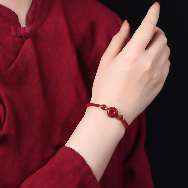 Handmade Cinnabar Peace Buckle Braided Bracelet for Calmness